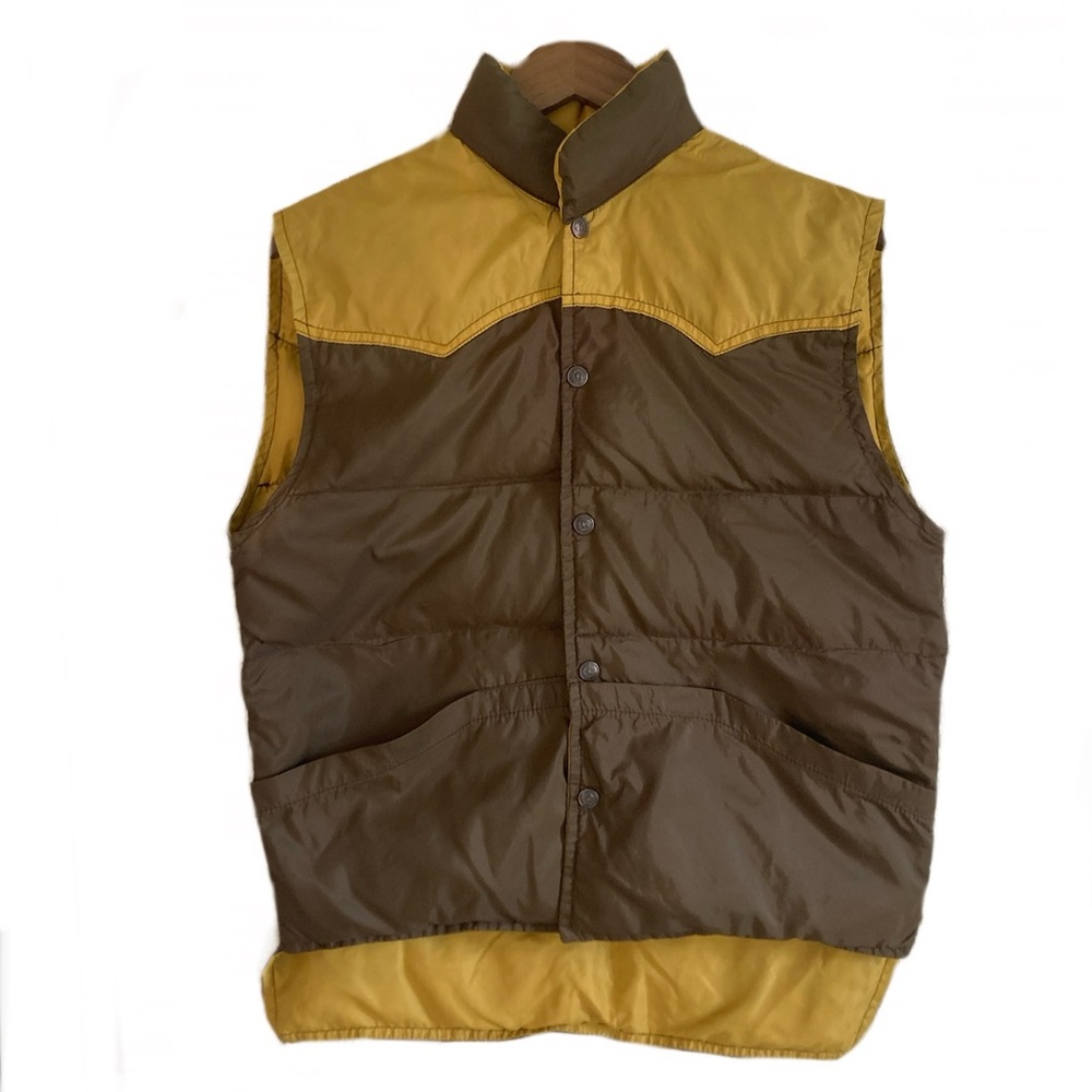 Men's Vintage Reversible Down Puffer Vest Western Snap Front